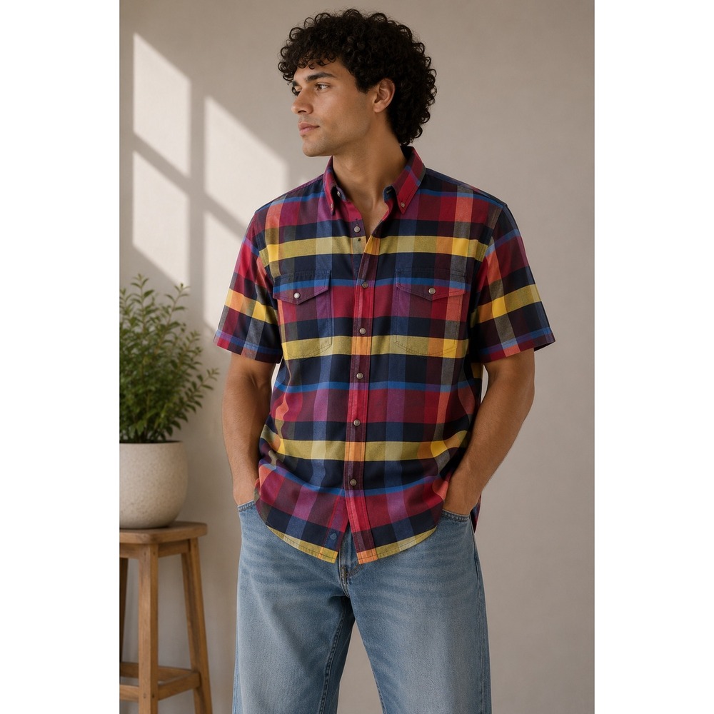 Wrangler Western Shirts Mens Short Sleeve Plaid Button Down Multi Color |V1